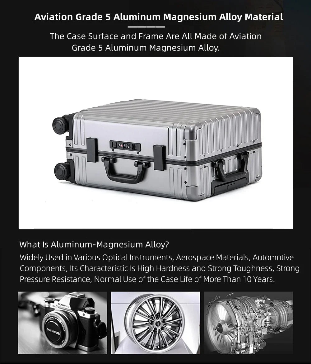 2026 NewAll Aluminum Hardshell Luggage, Airline Approved Zipperless Hardside Carry on Suitcase with Spinner Wheels, Checked Aluminium Luggage Metal Rolling Luggage Case for Travel, Business
