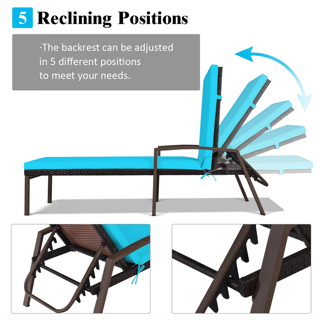 2026 NewCostway 2PCS Patio Rattan Lounge Chair Chaise Recliner Back Adjustable Cushioned Red