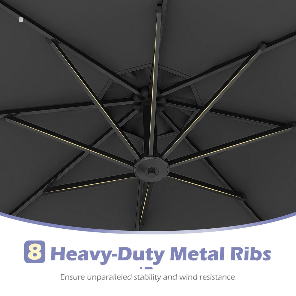 2026 NewCostway 10 FT Solar Offset Hanging Umbrella Patio Cantilever Umbrella with 32 LED Lights Brown