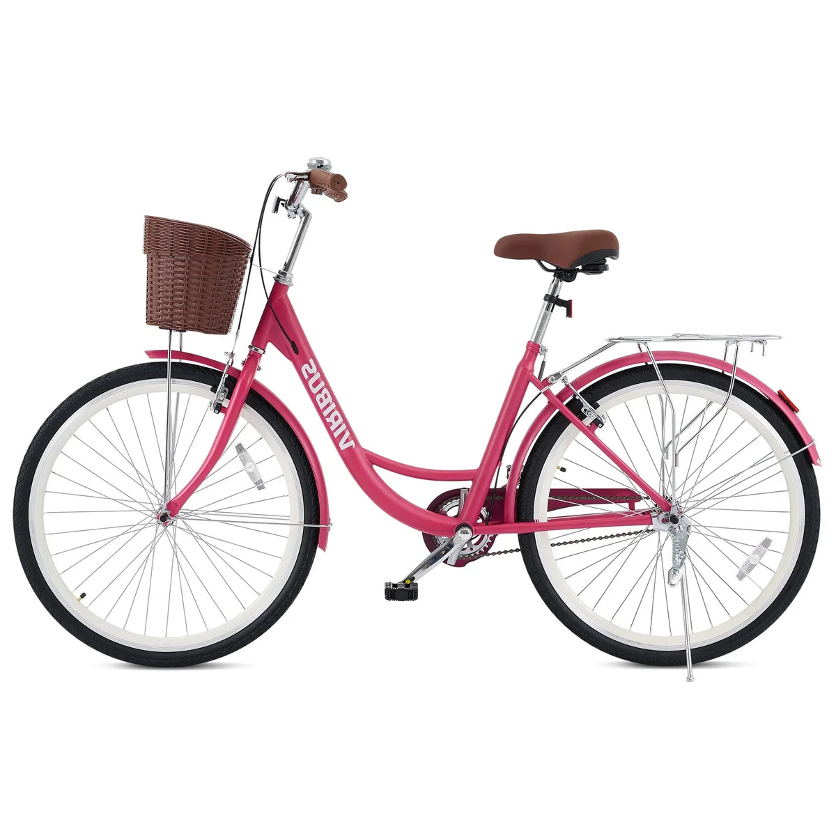2026 NewViribus Women's Comfort Bike 24 inch Beach & City Cruiser Bicycle with Basket Rack White