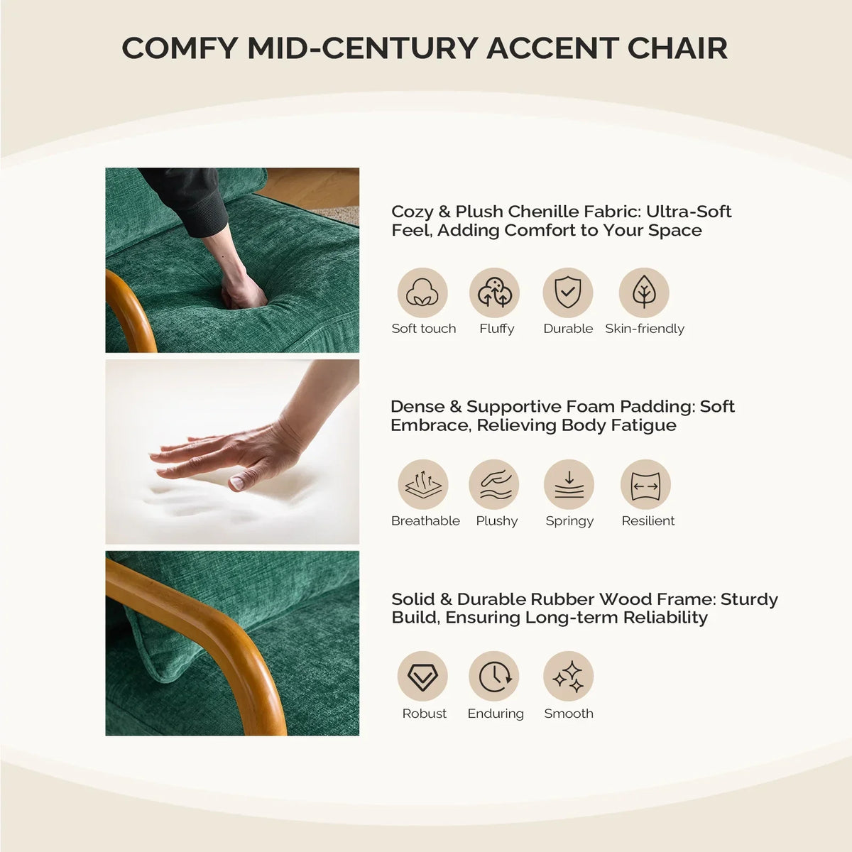 2026 NewKtaxon Accent Chair Corduroy Upholstered Armchair, Reading Club Chair with Pillow and Solid Wood Frame for Living Room Bedroom Furniture Off White