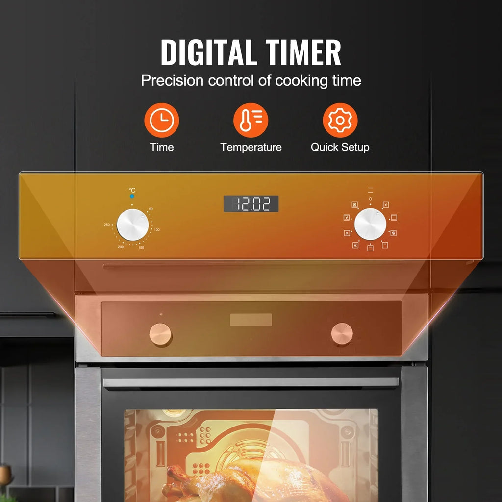 2026 NewKFFKFF Single Wall Oven, 24" Electric Oven for Built-in Installation, Offers 9 Cooking Modes, 2.68 Cu.Ft Capacity, Includes Timer, 2800W Power