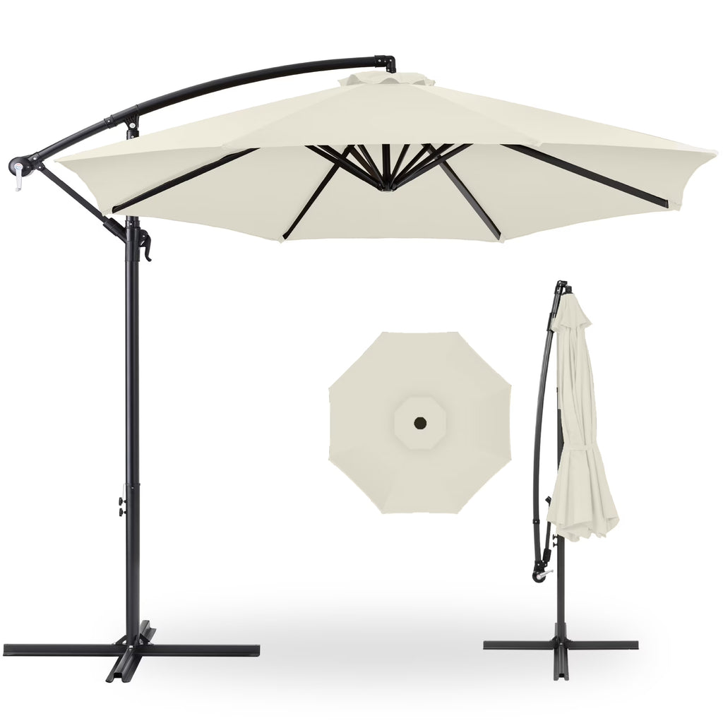 2026 NewBest Choice Products 10ft Offset Hanging Outdoor Market Patio Umbrella w/ Easy Tilt Adjustment - Tan