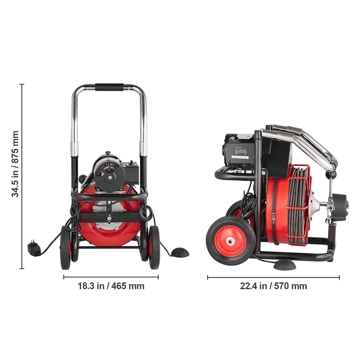 2026 NewVEVOR Drain Cleaner Machine 100FT x 3/8 Inch, Auto Feed Sewer Snake Auger on Wheels, 370W Portable Drain Cleaning Machine with 8 Cutters & Air-activated Foot Switch for 2" to 4" Pipes
