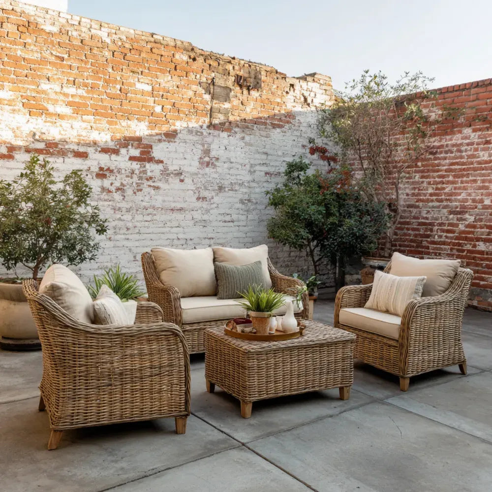 2026 Conjunto de sofás para patio Ratán Sintético Beige 4 piezas (120x75x85 cm)