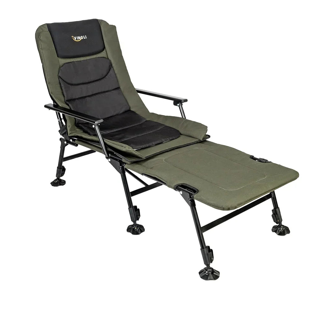 2026 NewVINGLI Oversized Fishing Chair with Footrest Support 440 lbs 160° Adjustable Backrest, Black & Army Green