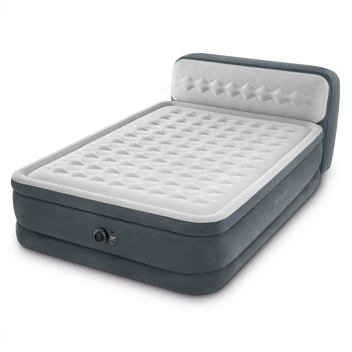 2026 NewOpen Box Intex Dura-Beam Deluxe Plush Headboard Queen Mattress Built-In Pump