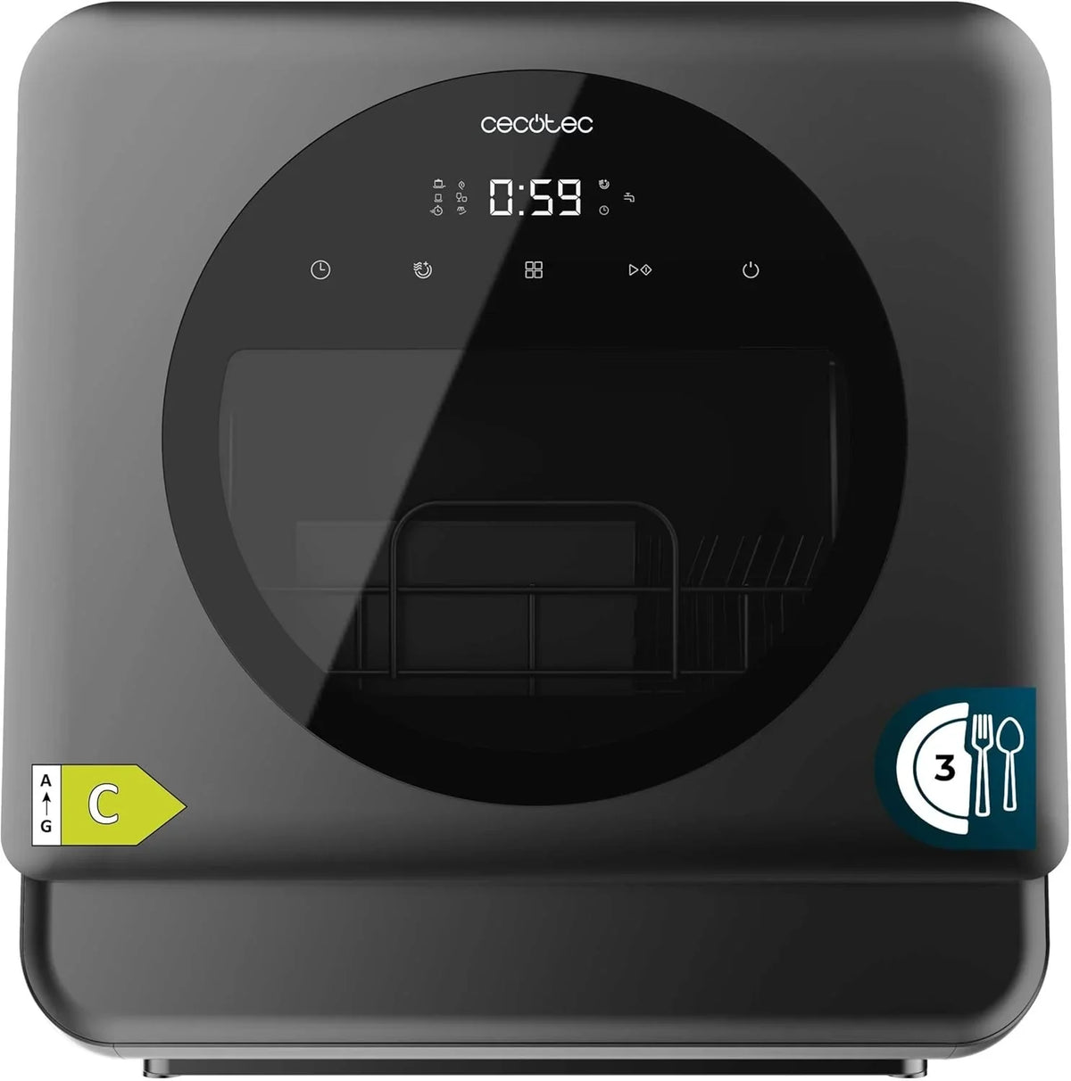 2026 Lavavajillas compacto Cecotec Bolero Aguazero 1150 Dark, 3 cuberterías, bajo consumo, 6 programas, panel de control táctil, funciones como almacenamiento prolongado e inicio diferido, acero inoxidable oscuro.