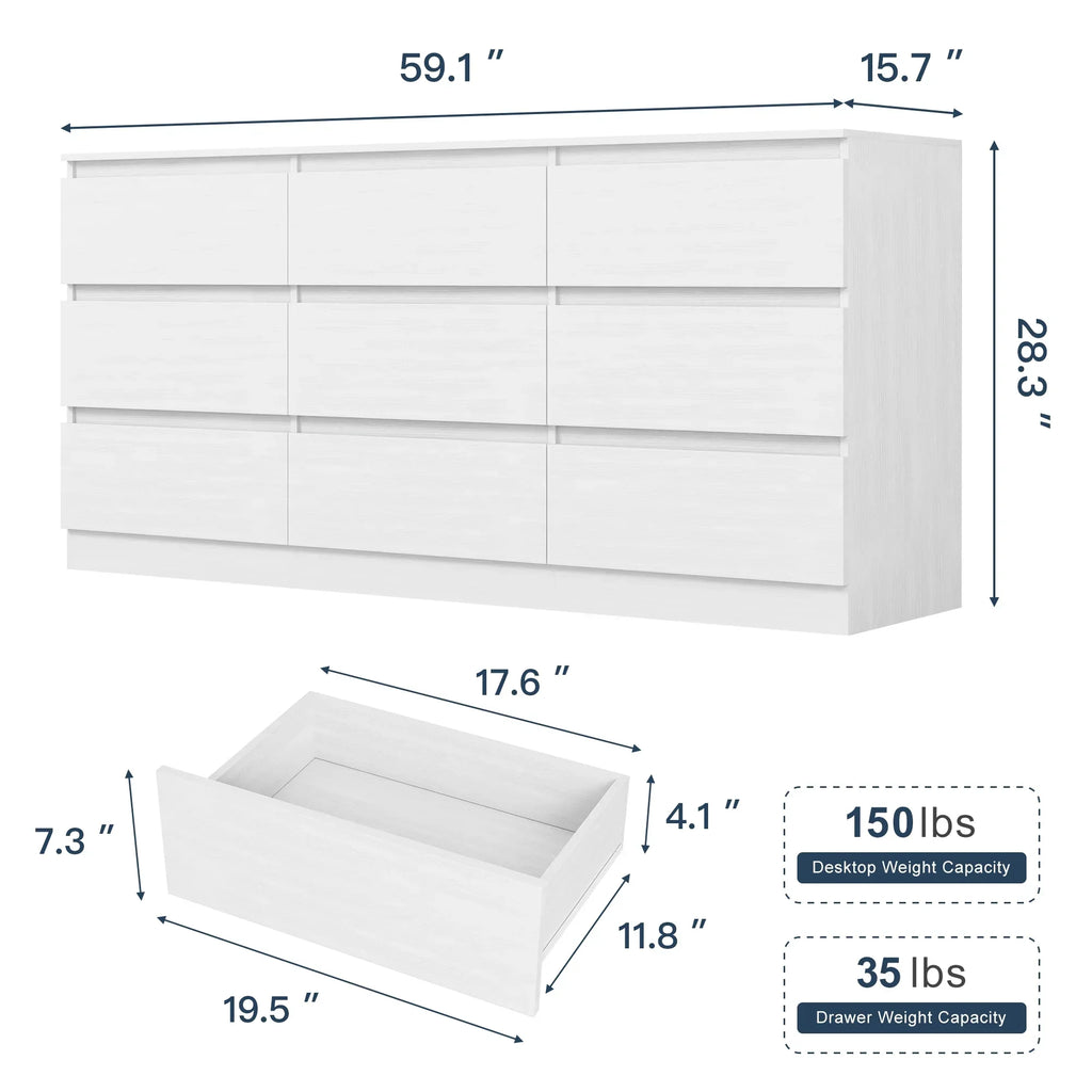 2026 NewResenkos Modern Mid Century 6 Drawer Wide Dressers Chests for Bedroom, Chest of Drawer Organizer Grey