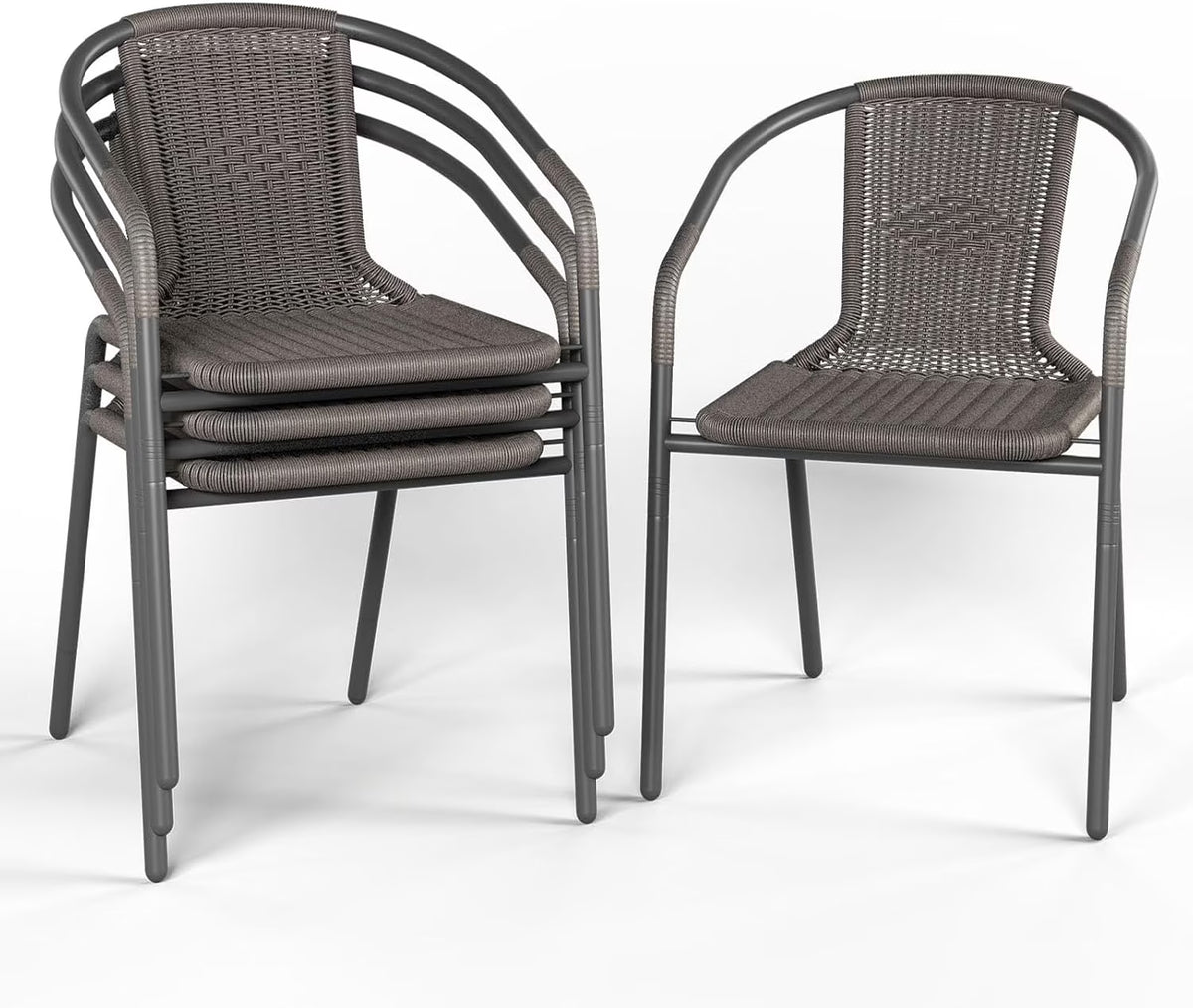 2026 NewELPOSUN Outdoor Dining Chairs Set of 6, Wicker Patio Chairs with Metal Frame, Rattan Indoor-Outdoor Chairs for Bistro, Deck, Backyard, Porch, Restaurant Stack Chair 6 Pack (Black)