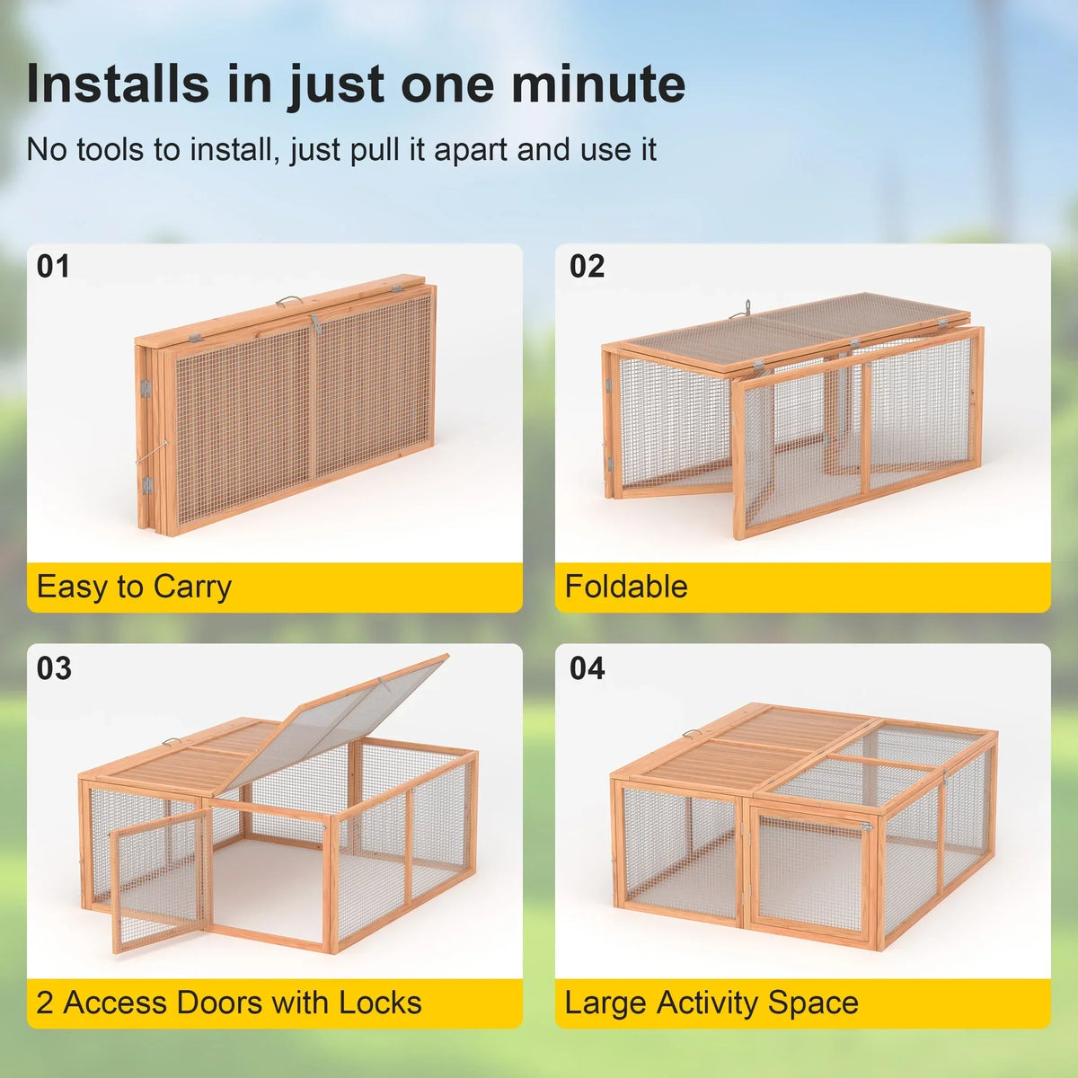 2026 NewPortable Chicken Coop Run Rabbit Hutch Outdoor Small Animal Cage House Wooden Poultry Enclosure for Bunny, Duck, Chick, Quail, No Assembly Required