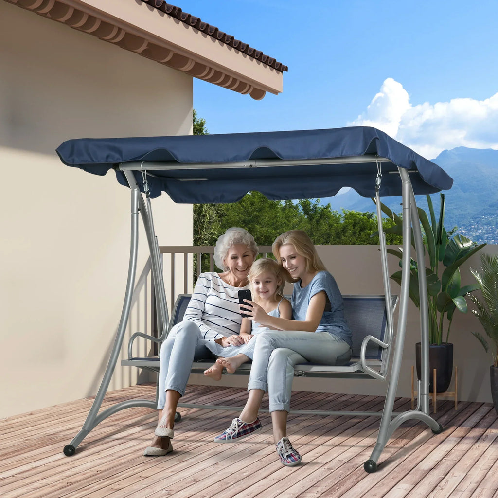 2026 NewOutsunny 3 Person Patio Swing Seats, Porch Swing with Stand & Adjustable Canopy, Heavy Duty Outdoor Swing Chair Bench for Adults, Black