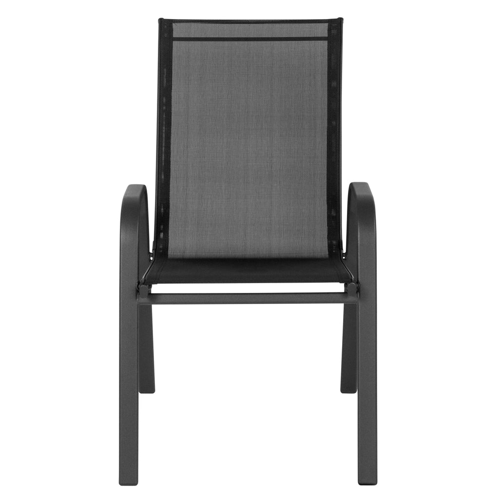 2026 NewBizChair 5 Pack Black Outdoor Stack Chair with Flex Comfort Material and Metal Frame