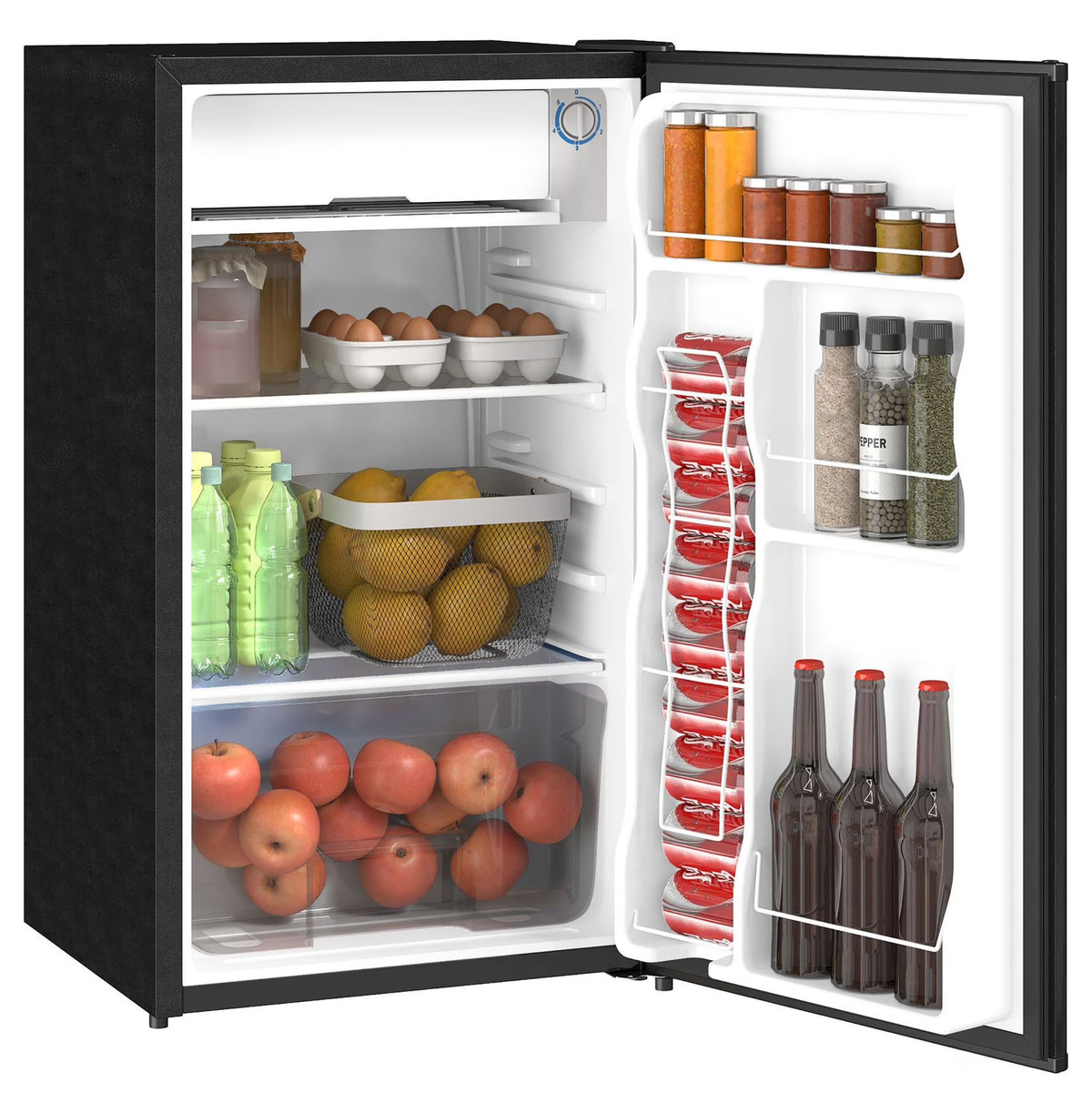 2026 NewMini Fridge with Freezer, 3.2 Cu.Ft Compact Refrigerator for Bedroom, Dorm, Apartment - Adjustable Thermostat, Reversible Door, Black
