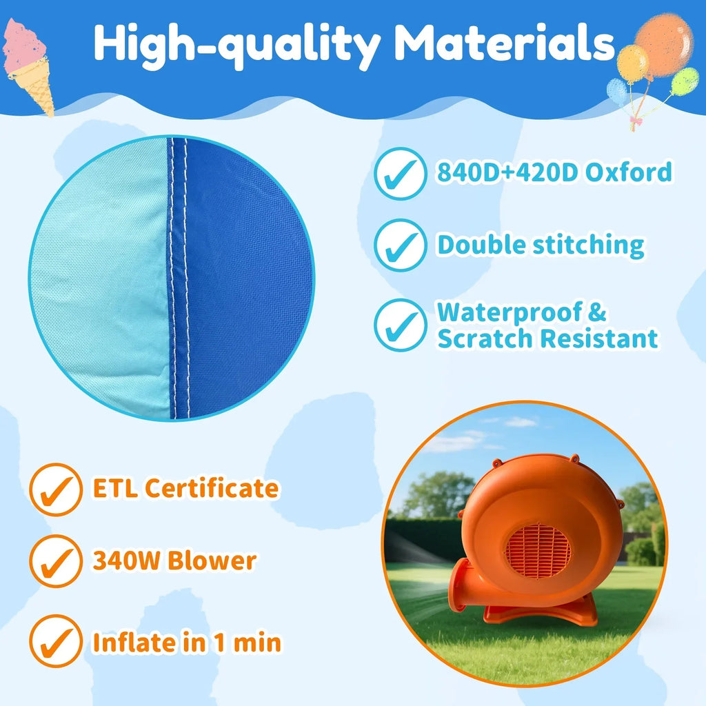 2026 NewMukidy 114''x 114'' x 92.5'' Inflatable Bounce Houses for Kids 3-10 with Blower Double Slide and Ball Pit/Indoor Bouncy House, PVC, Child, Teen, Toddler"Blue