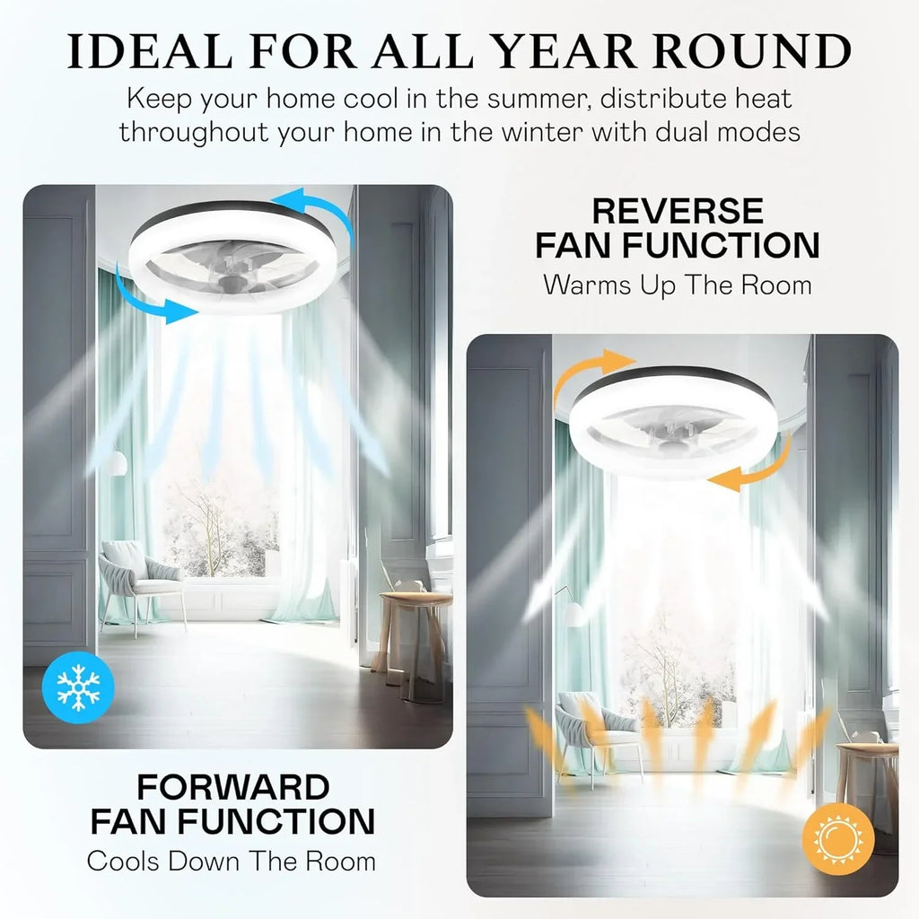 2026 NewCannonX 14" Low Profile Ceiling Fans with Lights and Remote, Modern Fandelier Ceiling Fan with Light, 6 Speeds, 3 Lighting Modes 3500K-5500K, Flush Mount for Bedroom, LED 2200 Lumens