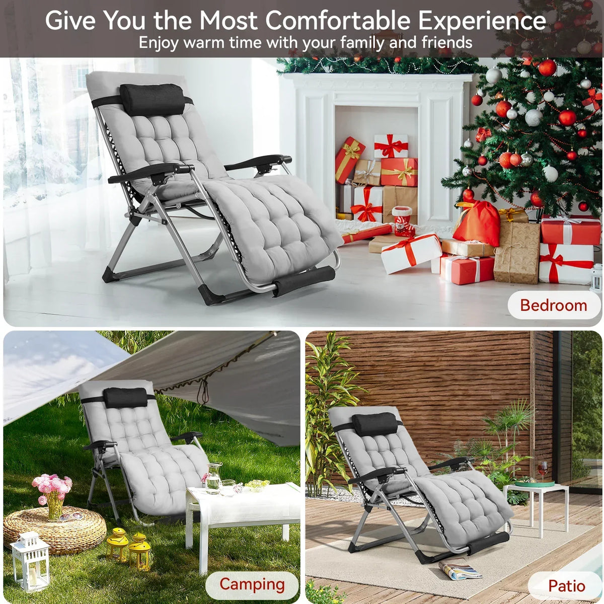 2026 NewVECUKTY XXL Oversize Zero Gravity Chair - 500lb Capacity, 33-Inch Wide Padded Seat, Folding Travel Recliner for Outdoor / Indoor Use - Patio, Lawn, Black, Portable and Heavy Duty