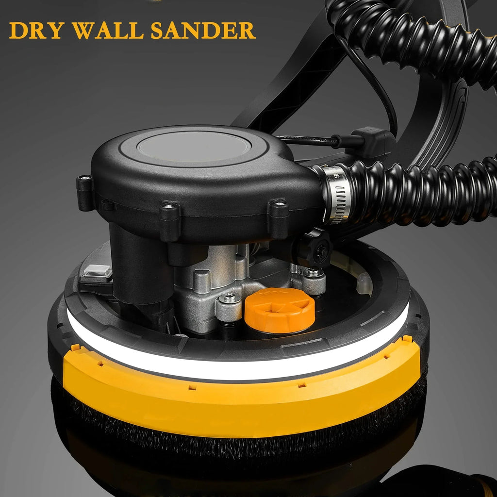 2026 NewPOVANLI 780W Electric Drywall Sander with Vacuum Dust Collection, 6.5A Motor Dustless Floor Sander with Variable Speed 900-1800RPM, LED Light, Extendable & Foldable Handle Yellow+Black