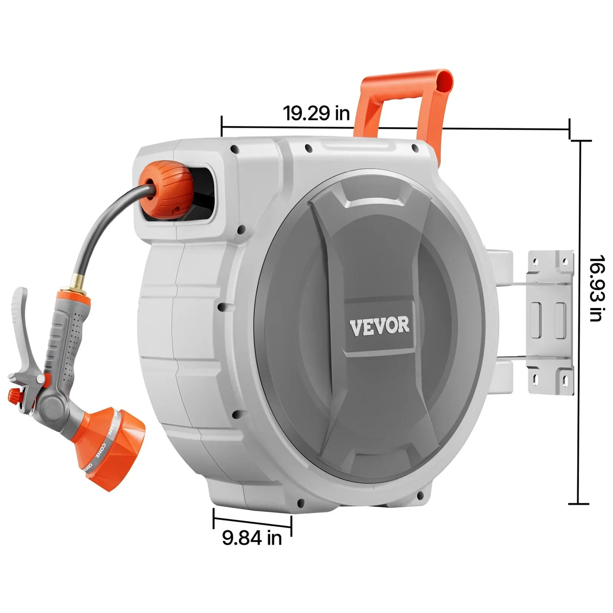 2026 NewVEVOR Retractable Garden Hose Reel, 5/8 Inch x 100 ft Wall Mounted Hose Reel, Heavy Duty Garden Hose Reel with 9 Patterns Nozzle, Any Length Lock, Upgraded Slow Return System and 180" Swivel Bracket