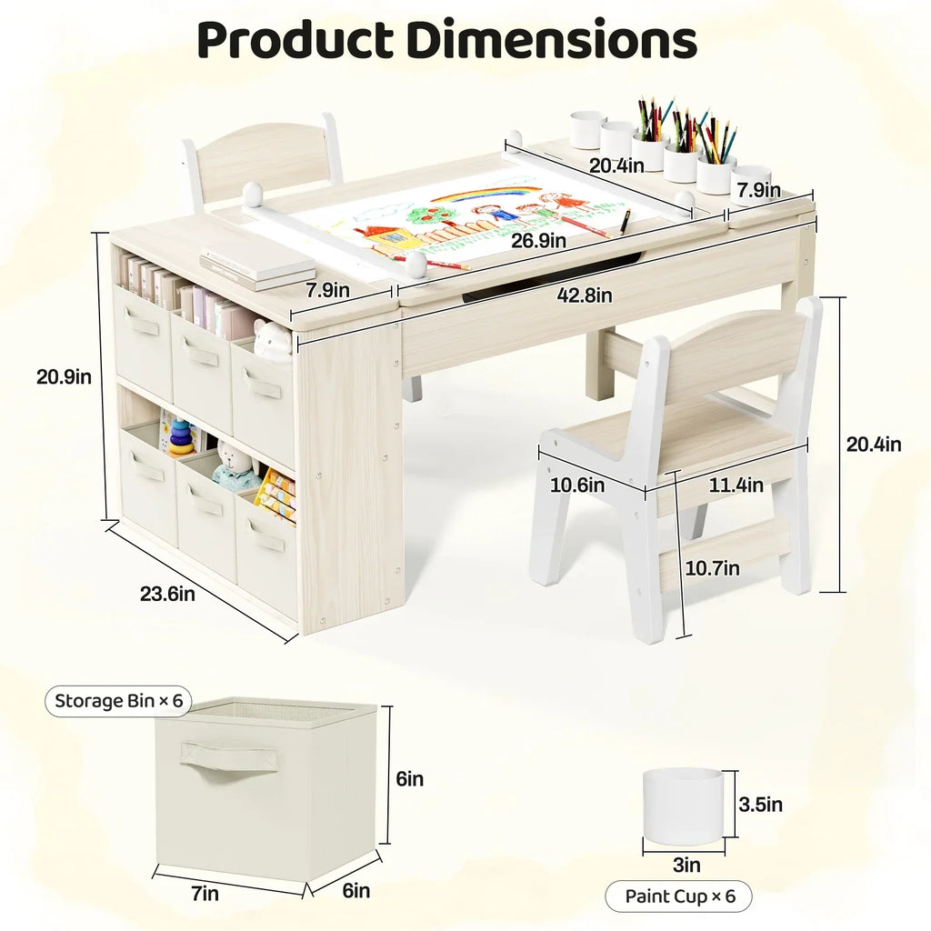 2026 NewLAZY BUDDY Kids Art Table and 2 Chairs Set, 2 in 1 Easel & Toddler Craft Table and Chairs Set with Storage Bins, Paint Cups and Paper Roll, Activity Table Set for Children 3+