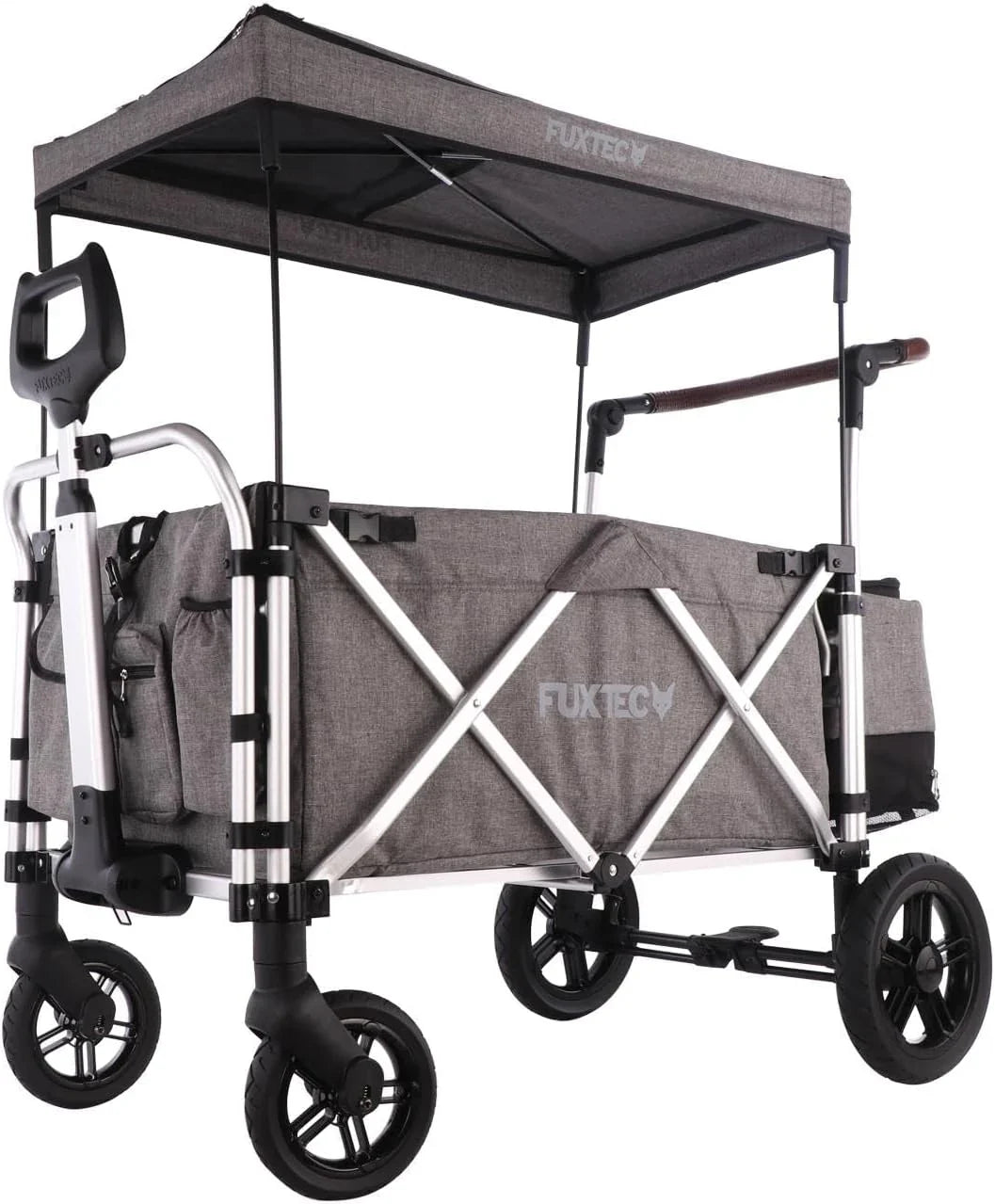 2026 Carrito plegable FUXTEC FX-CTL900 Premium gris para niños, para jardín, playa o ciudad, empujable y remolcable, carga máxima 75 kg