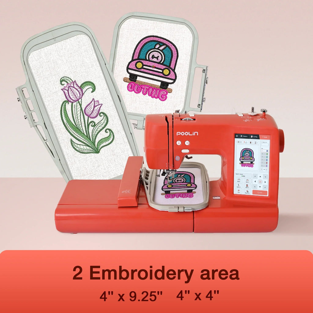 2026 NewPoolin EOC05 Embroidery Machine 4x9.25" Area, 7" Touch Screen with kit