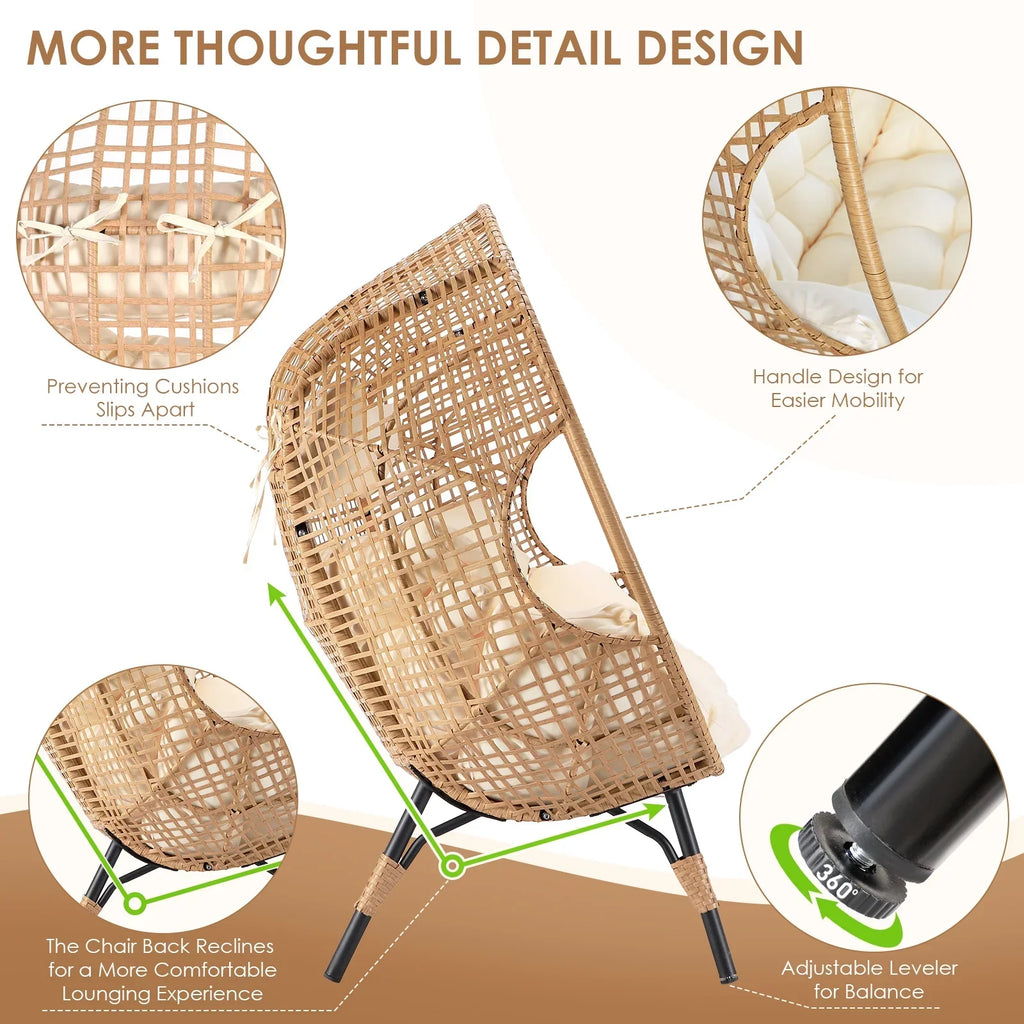 2026 NewRADIATA Double Egg Chair for 2 Person, Oversized Wicker Loveseat with Thick Cushions, 680 lbs Capacity, Indoor Outdoor Stationary Patio Lounge Chair for Balcony, Garden, Beige