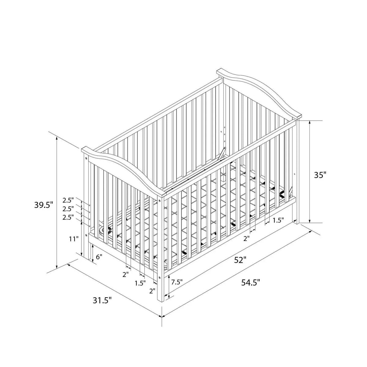 2026 NewBaby Relax Adele 3-in-1 Convertible Crib. White