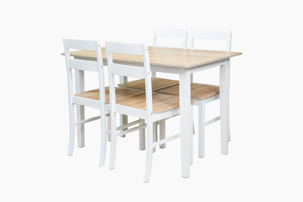 2026 NewMainstays 5-Piece Dining Set, 1 Table and 4 Chairs, White, MDF and Rubberwood, Indoor, 46" L x 29" W x 30" H Table