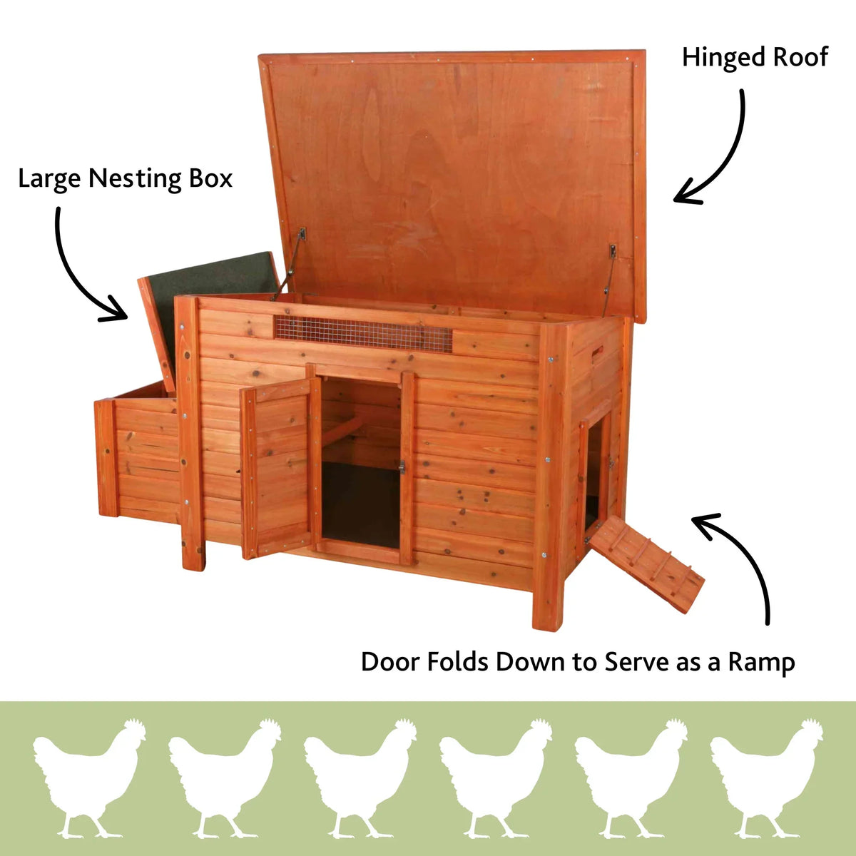 2026 NewTRIXIE Weatherproof Outdoor Wooden Chicken Coop with 2 Nesting Boxes & Run, Brown
