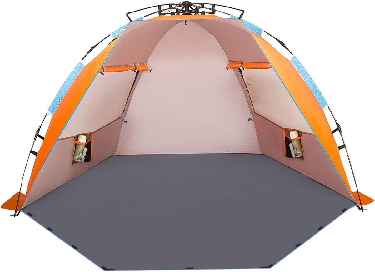 2026 NewX-Large 4 Person Beach Tent Sun Shelter - Portable Sun Shade Instant Tent for Beach with Carrying Bag, Stakes, 6 Sand Pockets, Anti UV for Fishing Hiking Camping, Waterproof Windproof, Orange
