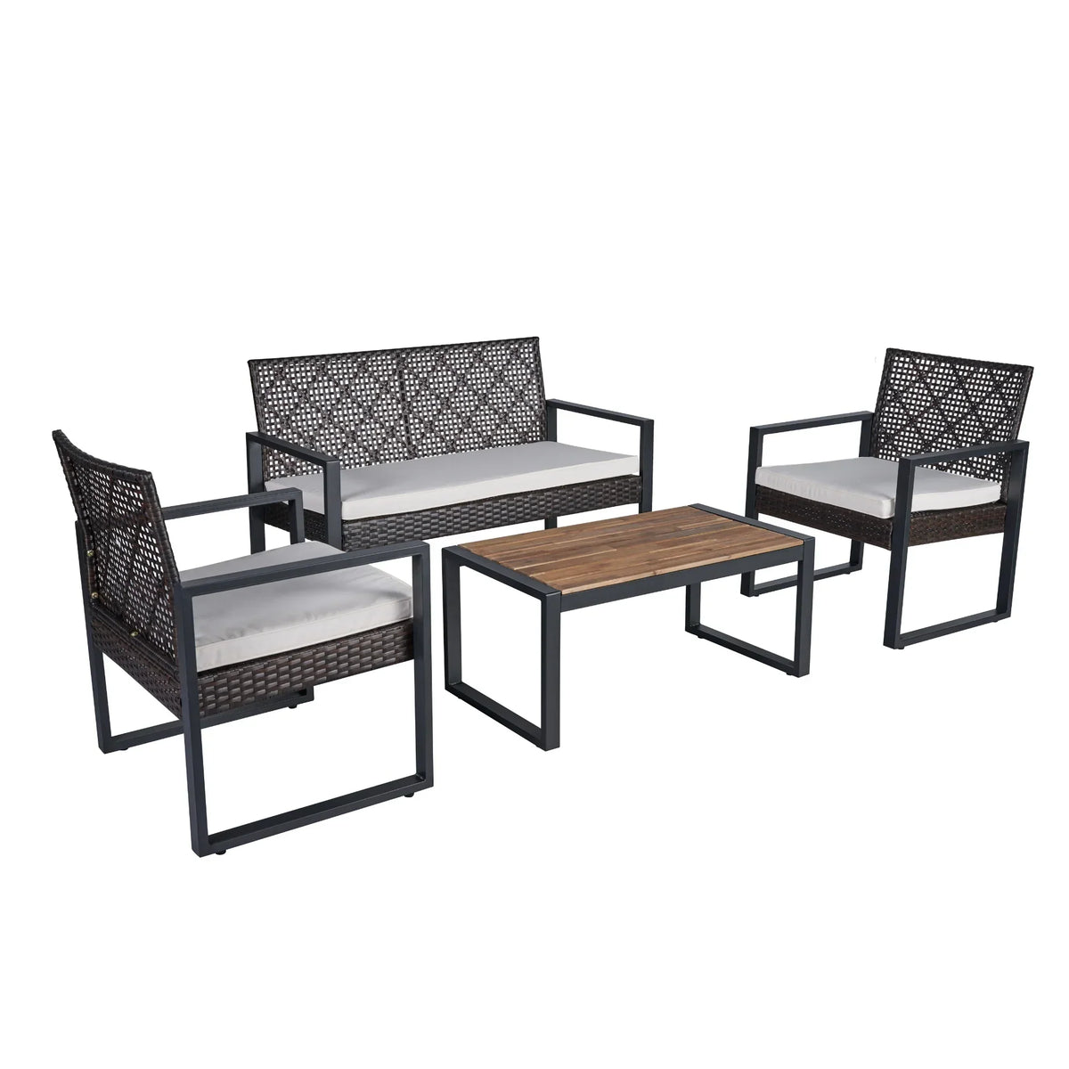 2026 NewHeavy-duty Patio Furniture Set, 4 Piece Outdoor Sectional Conversation Sets, BrownPE Rattan Patio Sofa Set with Blue Cushions