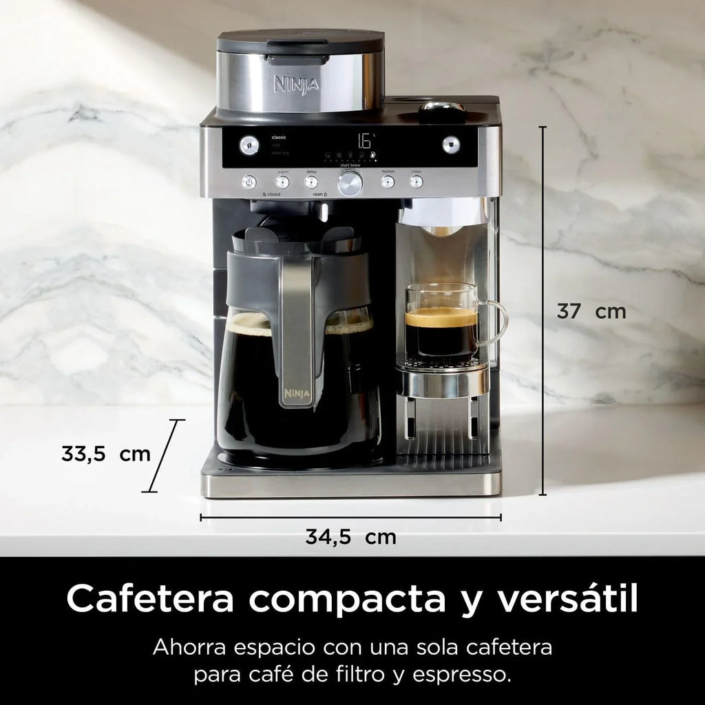 2026 Cafetera Ninja Prestige CFN802EU 2 en 1 de filtro y cápsulas con espumador incorporado, prepara lattes, café helado y flat whites, color negro.