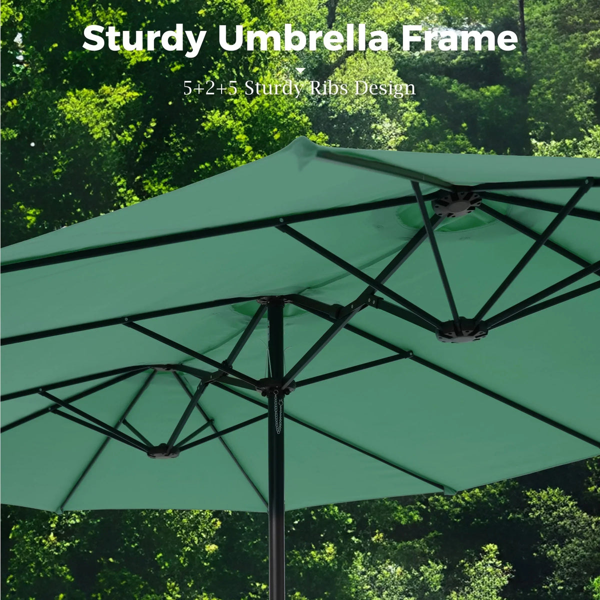 2026 NewAlpha Joy 15ft Outdoor Patio Umbrella Extra-Large Double-Sided Garden Umbrella with Crank Handle and Base - Smoky Gray