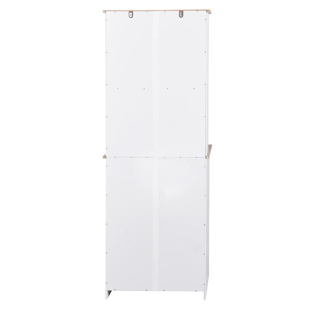 2026 NewClearance! Wooden Kitchen Cabinet White Pantry Room Storage Microwave Cabinet with Framed Glass Doors and Drawer