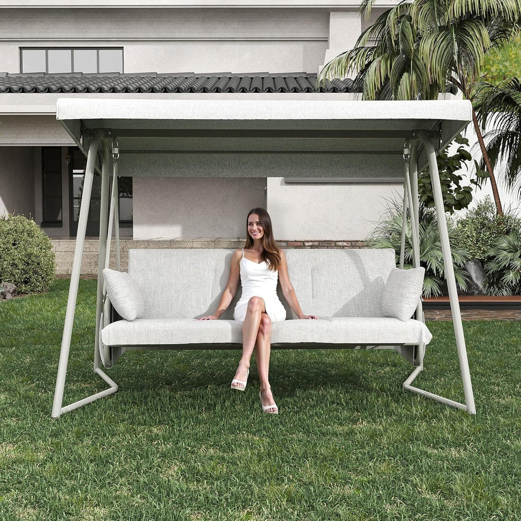 2026 NewTQKVIPI Oversized 4 Person Outdoor Porch Swing with Adjustable Backrest Canopy,2-in-1 Swing Bed 800 lbs Capacity,Patio Swing with Removable Cushions for Yard Garden Poolside Balcony