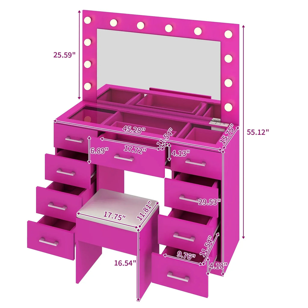 2026 NewKtaxon Large Makeup Vanity, Vanity Table Set w/ Visible Glass Top w/ Charging Station, White