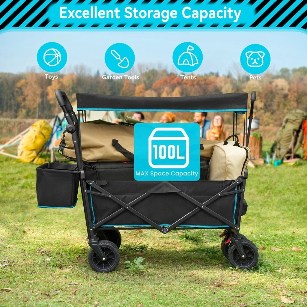 2026 NewVECUKTY Collapsible Garden Wagon Cart with Removable Canopy Black