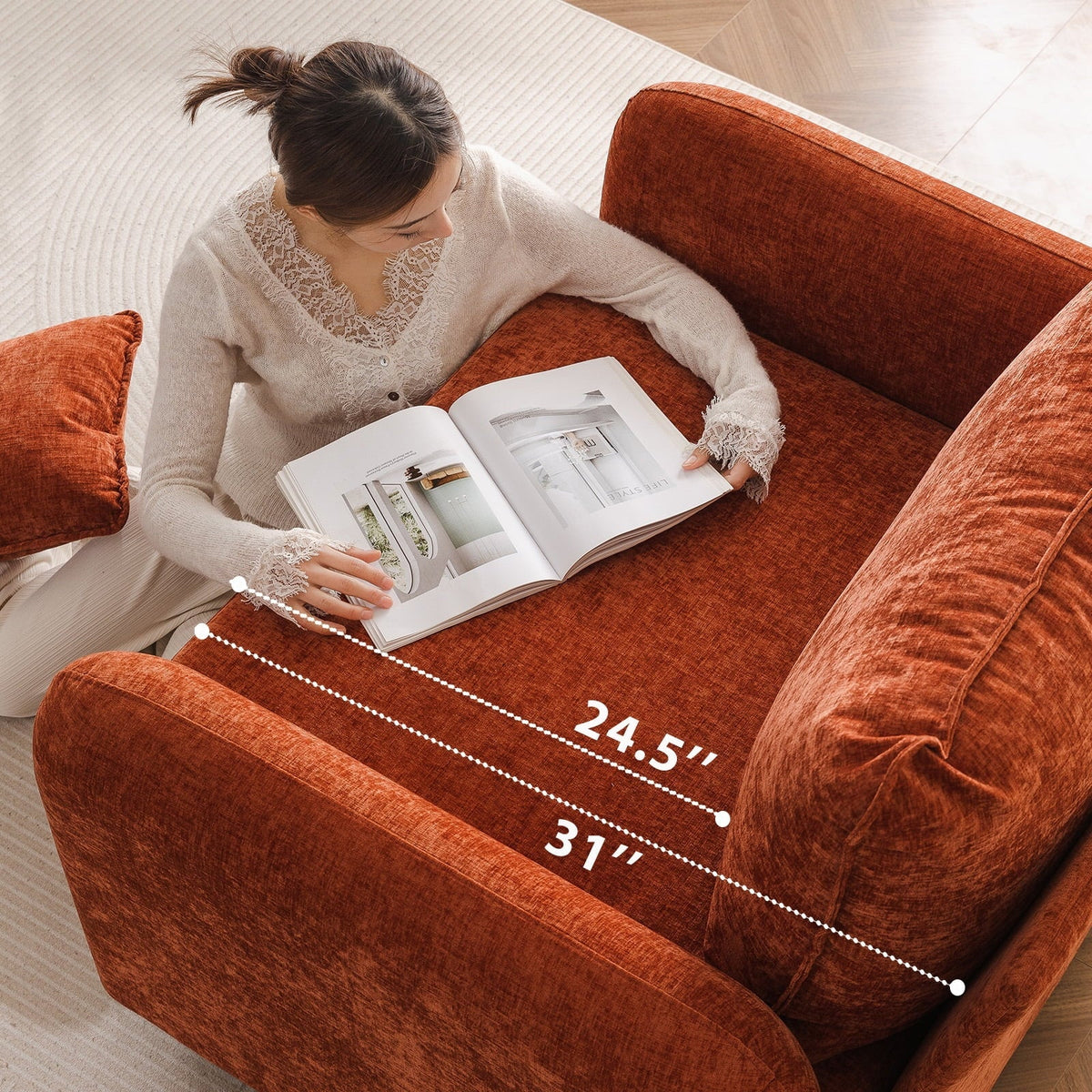 2026 NewRexulqo Oversized Accent Chair with All Seats Storage,Comfy Living Room Chairs with 2 Throw Pillow,Upholstered Mid-Century Armchair,24.5'' Deep Seat,Reading Chair For Bedroom,Office,Chenille,Green