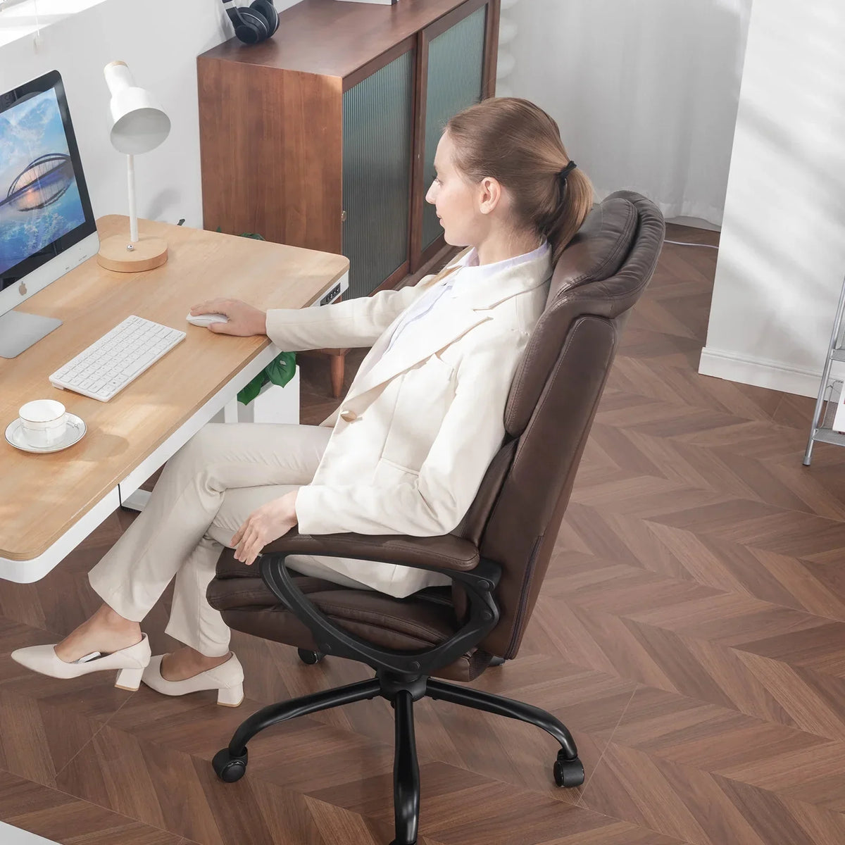 2026 NewMainstays Executive Ergonomic High Back Leather Home Office Desk Chair, Black