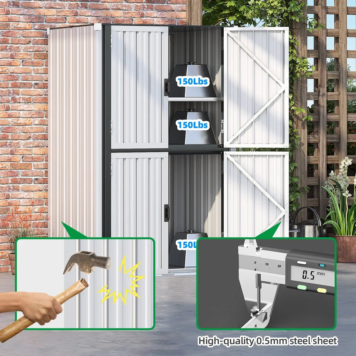 2026 NewAECOJOY Outdoor Storage Cabinet for Garden & Patio, a Metal Organizer with Doors and Shelves in Gray