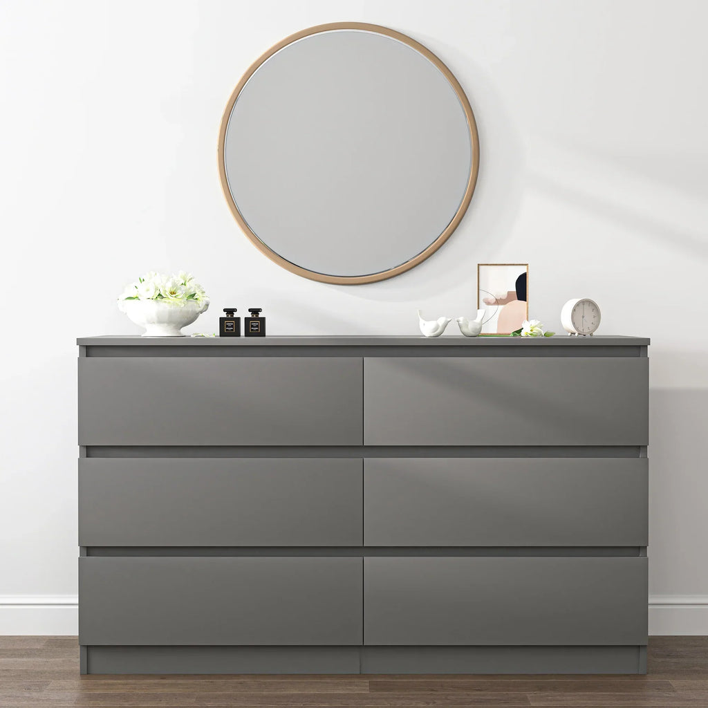 2026 NewResenkos Modern Mid Century 6 Drawer Wide Dressers Chests for Bedroom, Chest of Drawer Organizer Grey