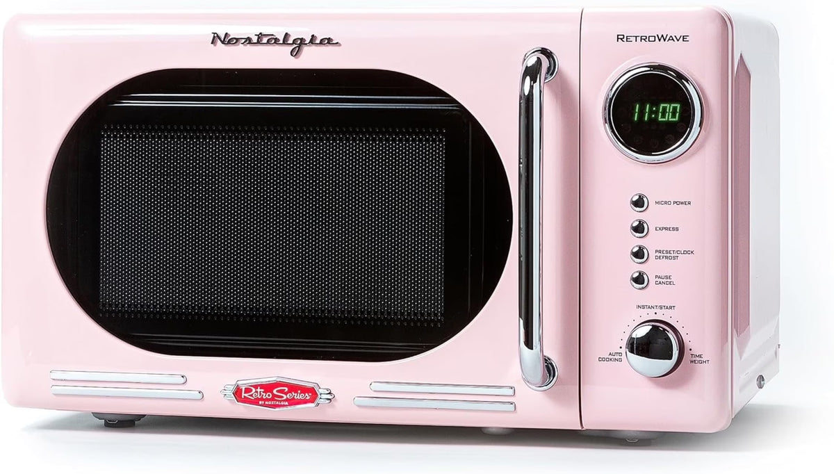 2026 NewNostalgia Retro Microwave for Countertop 0.7 cu ft Vintage Microwave, Pink
