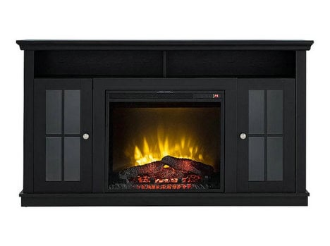 2026 Mueble para TV con chimenea eléctrica Brady en color negro rústico.