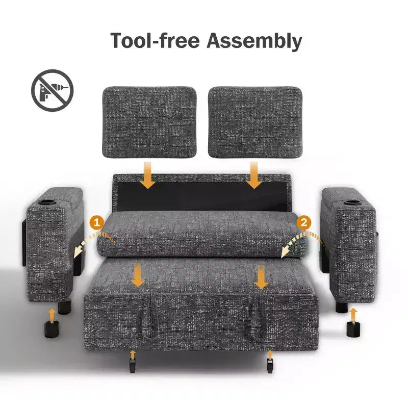 2026 Dyonery Sofá cama 4 en 1 de 65,5" con respaldos ajustables, carga USB/Type-C, portavasos y bolsillos, verde