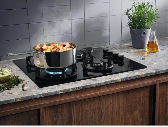 2026 ELECTROLUX EGG6407K Placa de gas 59 x 51 cm, 4 quemadores, rejilla de hierro fundido, negra