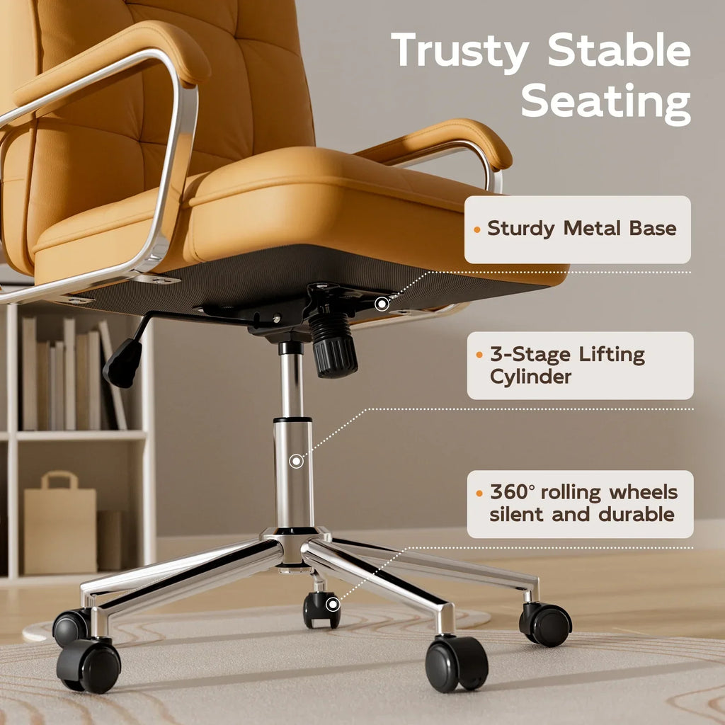 2026 NewSolfway White Office Chair, Swivel Leather Computer Desk Chair with Wheels and Padded Arms, Executive Office Chair for Adults