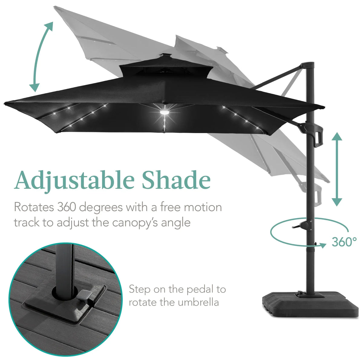 2026 NewBest Choice Products 10x10ft 2-Tier Square Outdoor Solar LED Cantilever Patio Umbrella w/ Base Included - Tan