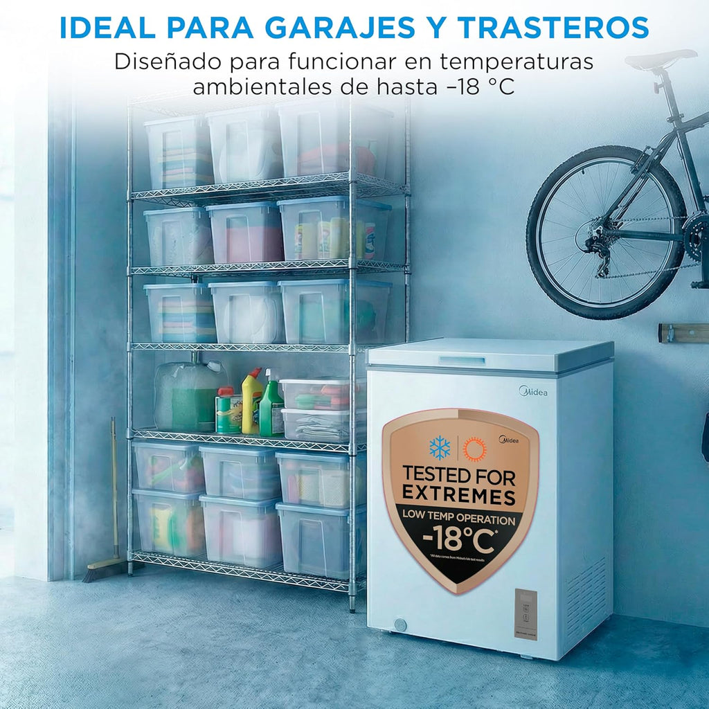 2026 MIDEA Arcon Congelador Pequeño de 143L | Congelador Horizontal Convertible a Frigorífico con Motor Inverter, Control Electrónico de Temperatura, Cestas con Asa | Arcón Silencioso 37 db Bajo Consumo
