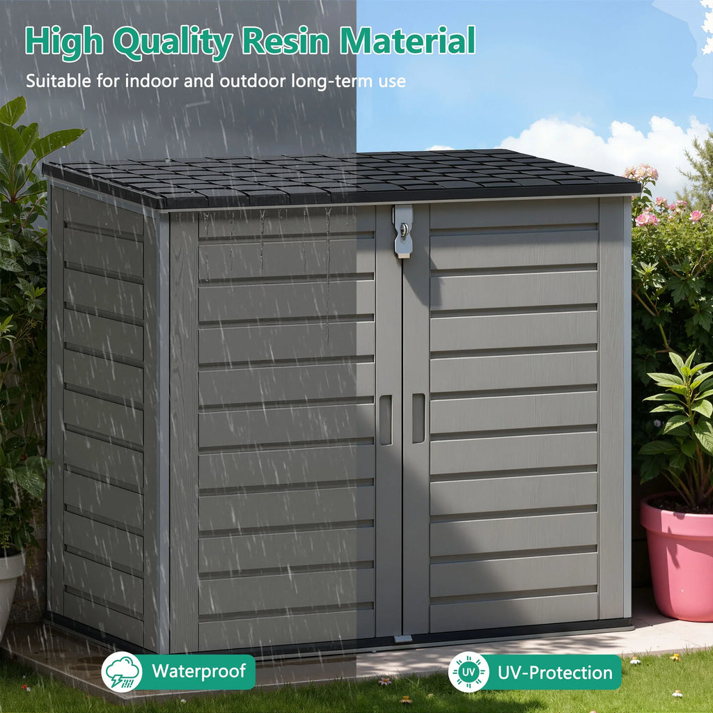 2026 New51 Cu Ft Outdoor Storage Shed, Resin Storage Cabinet with Door & Lock, Multi-Purpose Outdoor Shed for Garbage Cans, Garden Tools, Bikes, Easy to Assemble, Gray
